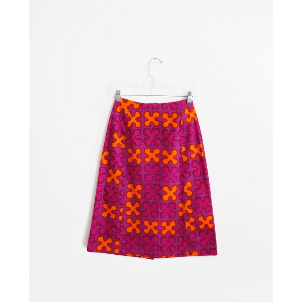 Vtg 60s 70s Finnippa Pink Orange Midi Skirt 00 XXS - Picture 4 of 7
